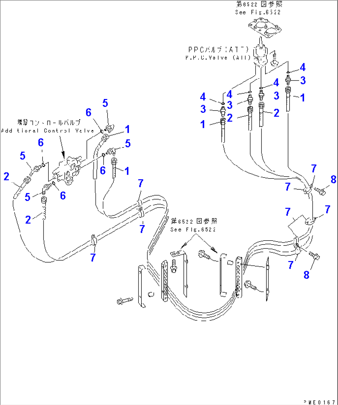 HYDRAULIC PIPING (PPC VALVE LINE) (MONO LEVER TYPE) (3/4) (PILOT LINE (2/2)) (4-SPOOL)(#50001-)
