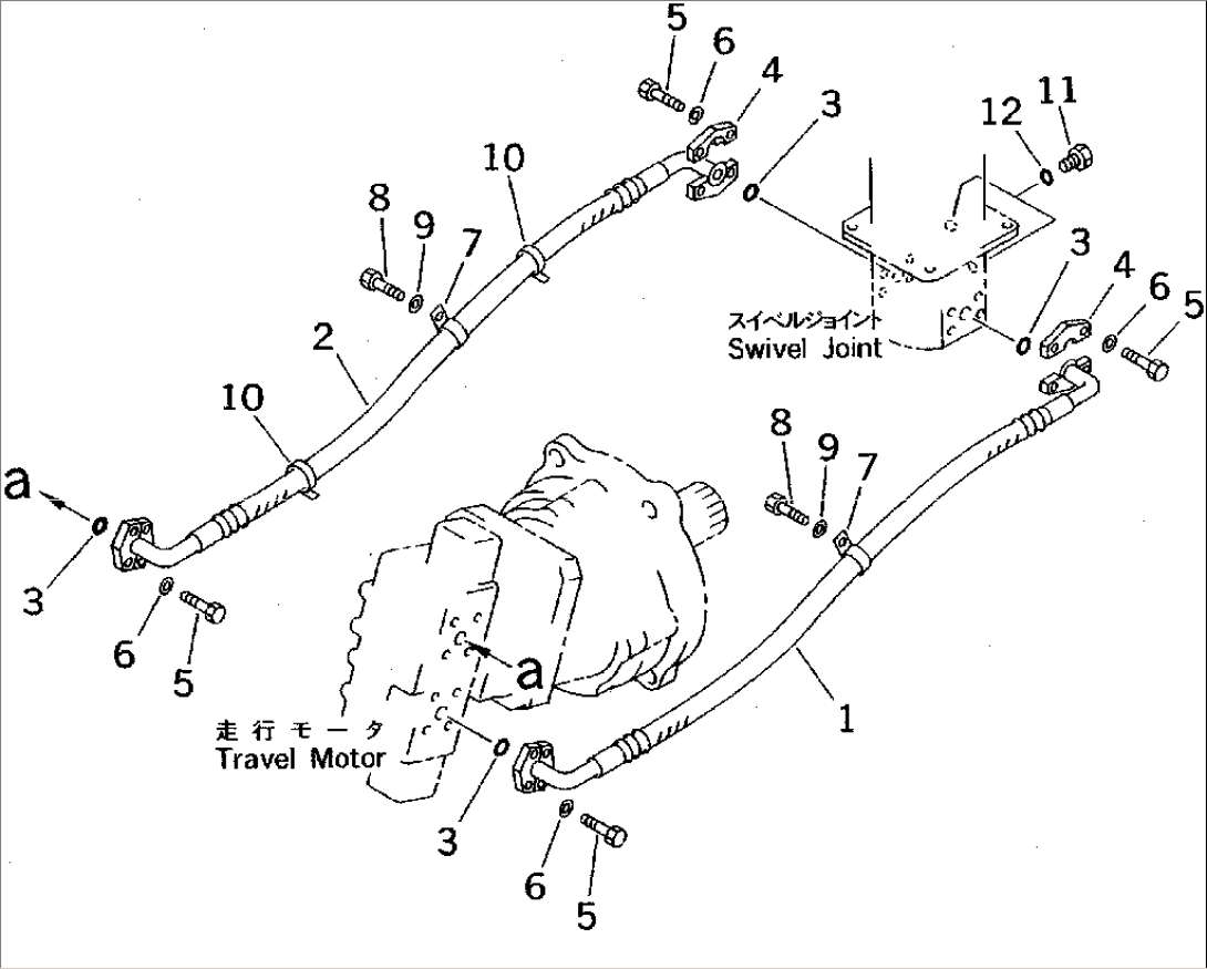 TRAVEL MOTOR PIPING (2/2) (SWIVEL JOINT TO/FROM TRAVEL MOTOR)(#2301-)