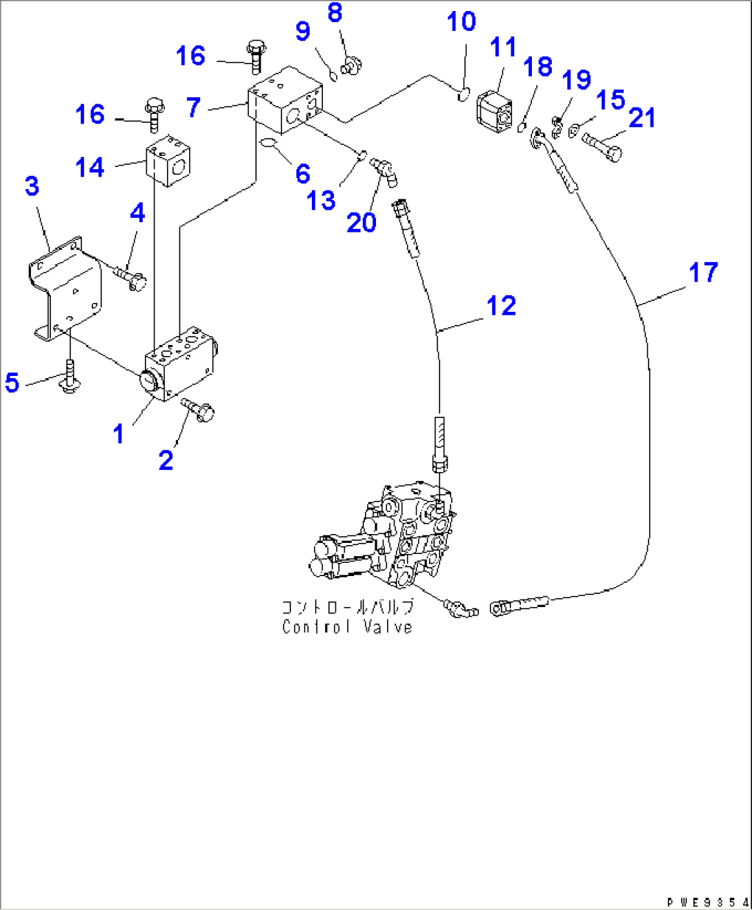 HYDRAULIC PIPING (SECURITY VALVE TO CONTROL VALVE) (WITH EMERGENCY STEERING)