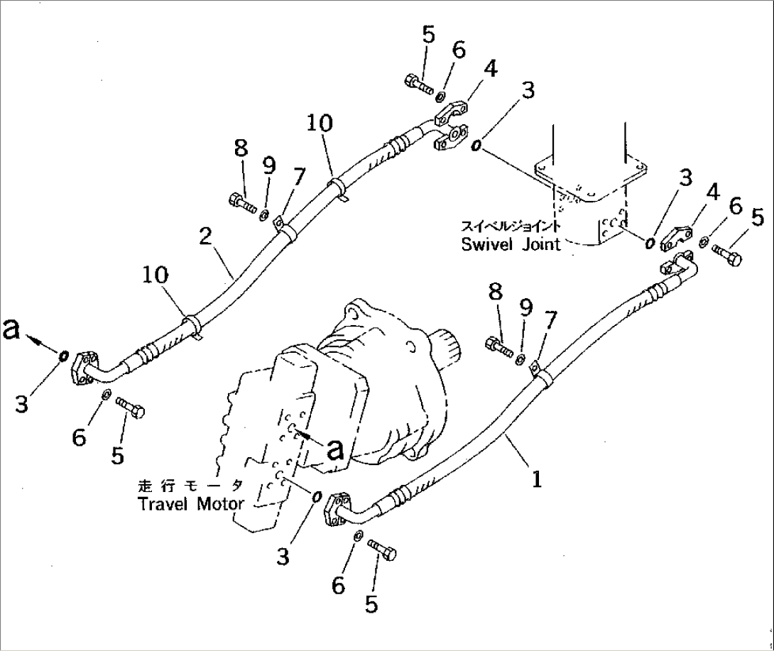 TRAVEL MOTOR PIPING (2/2) (SWIVEL JOINT TO/FROM TRAVEL MOTOR)(#2301-)