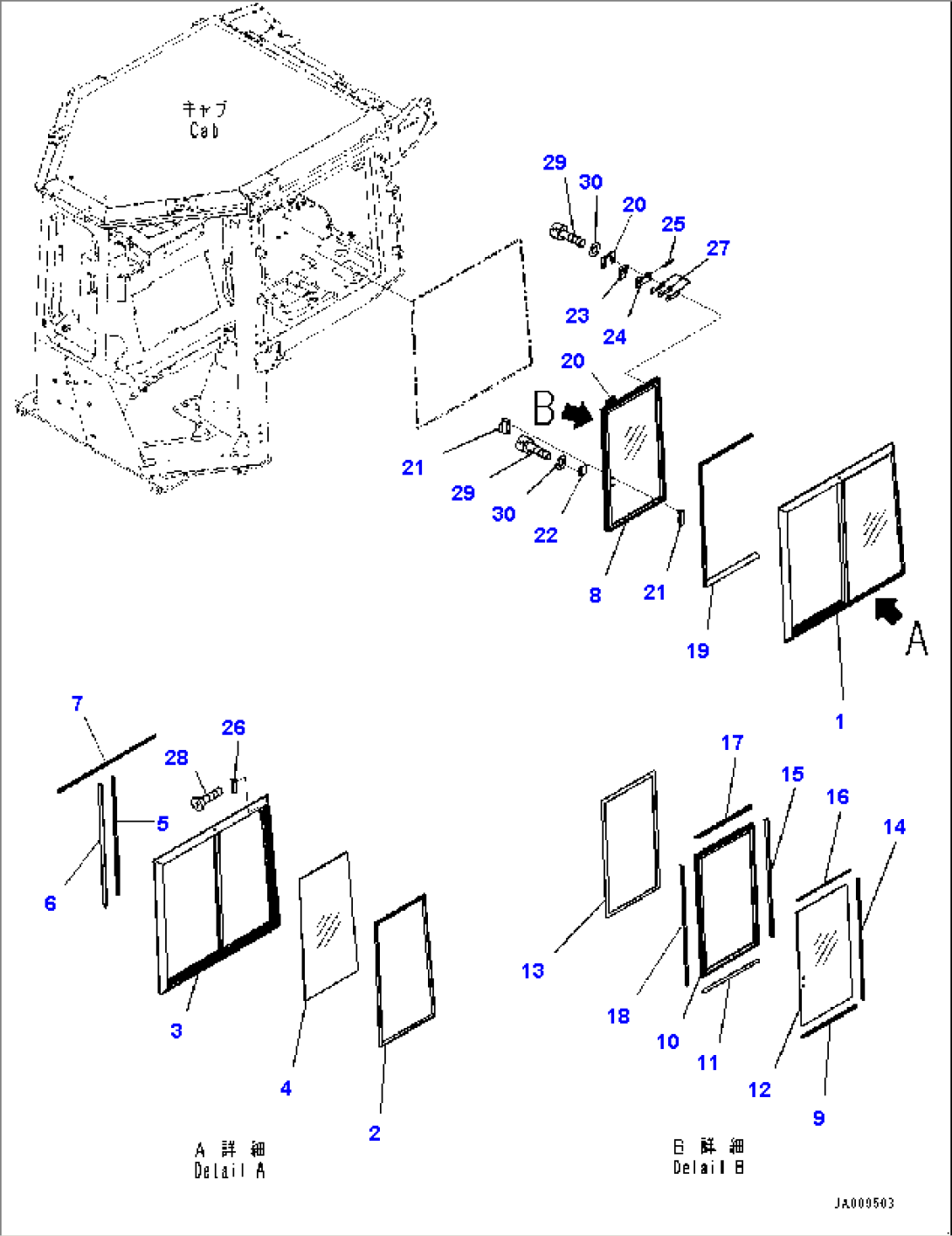 Cab, Sash type Glass Window, L.H. (#B60001-)