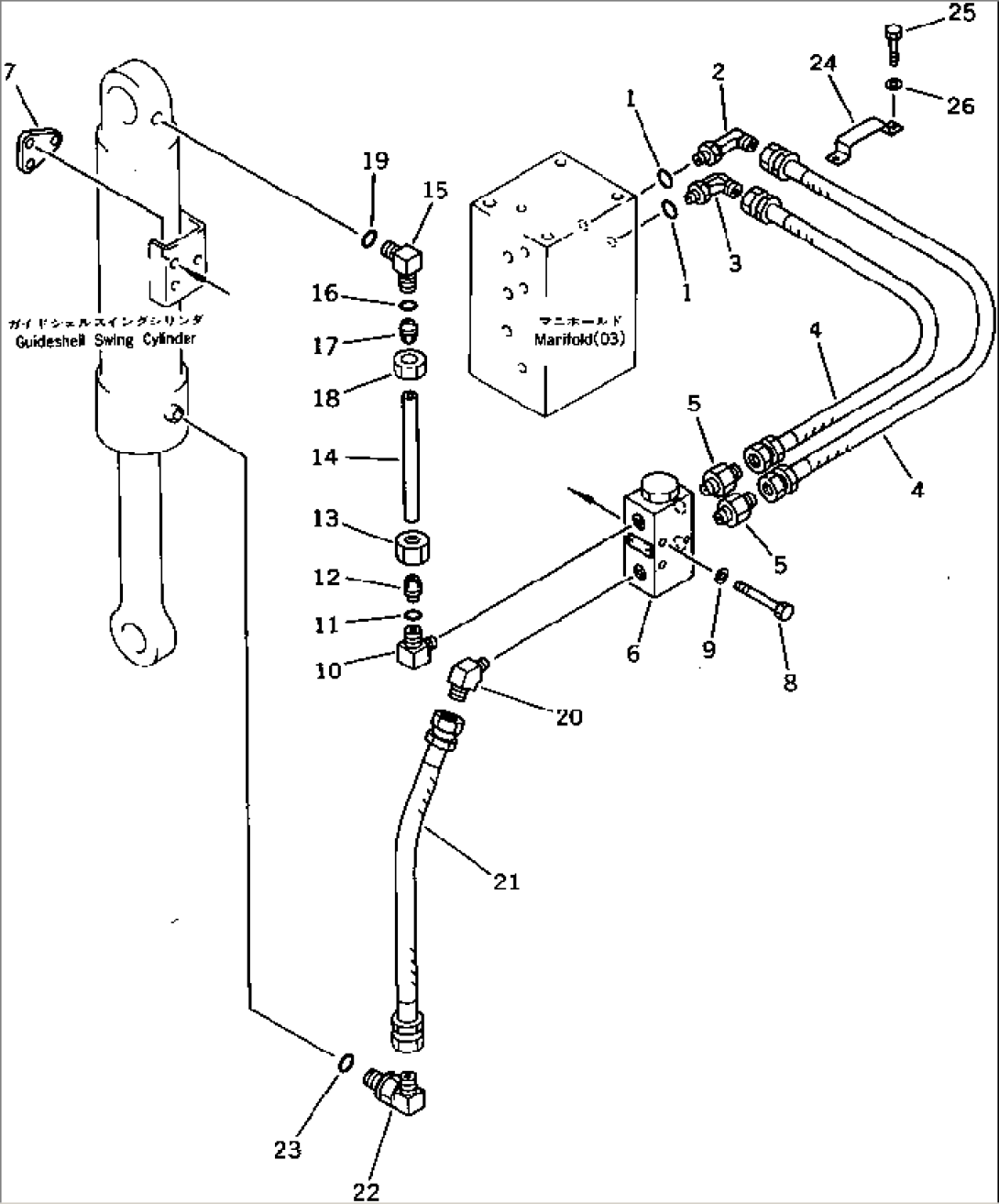 GUIDE SHELL¤ SWING CYLINDER AND FEED MOTOR PIPING (1/2)