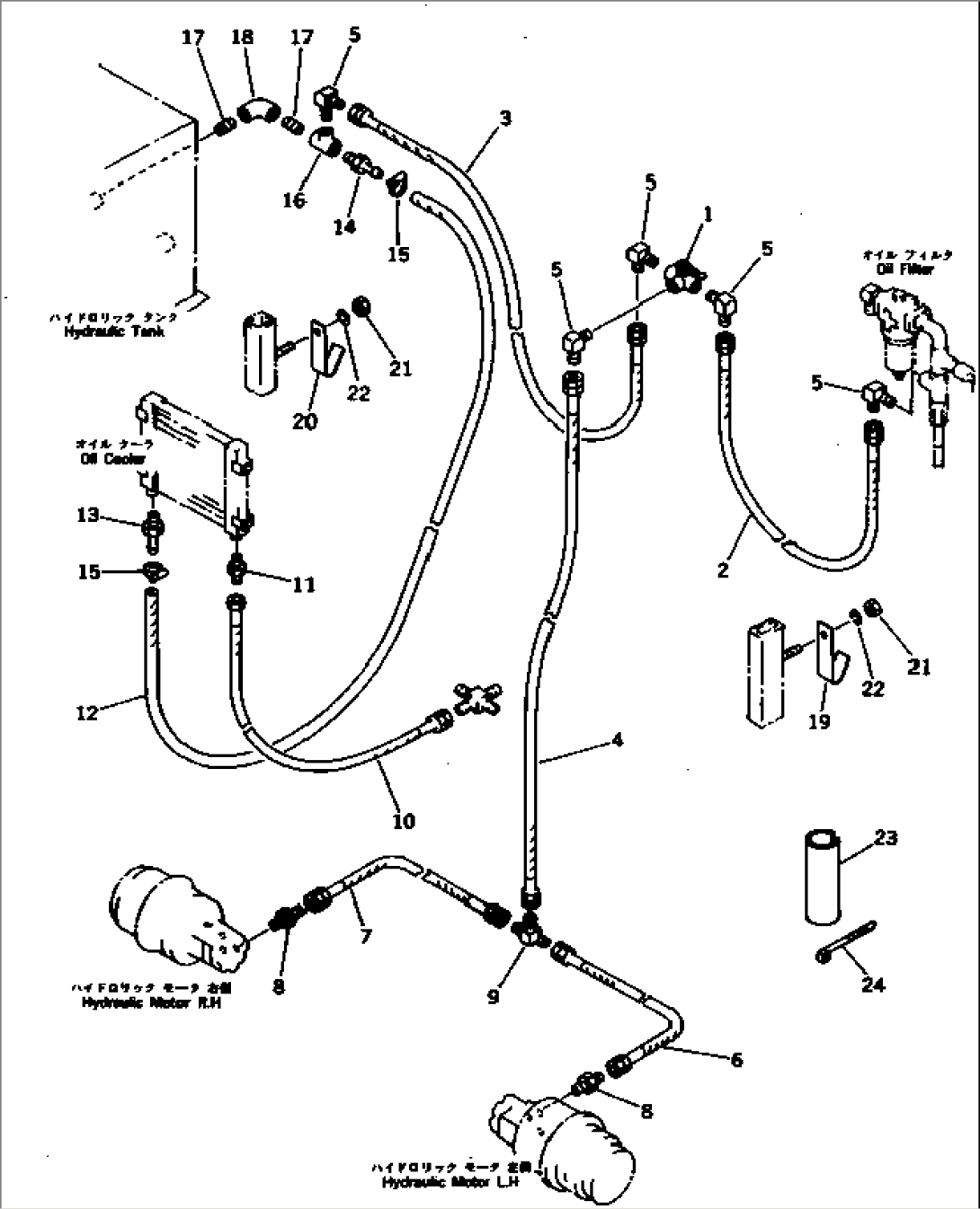 HYDRAULIC PIPING (FOR TRAVEL) (3/3) (MOTOR TO TANK)