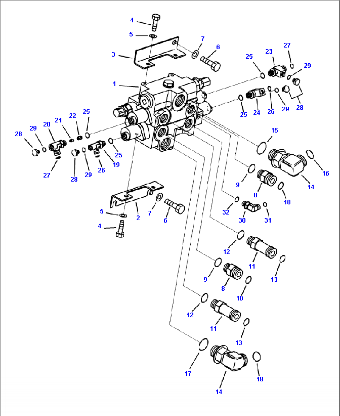 H0120-01A0 MAIN CONTROL VALVE CONNECTING PARTS (2-SPOOL VALVE)