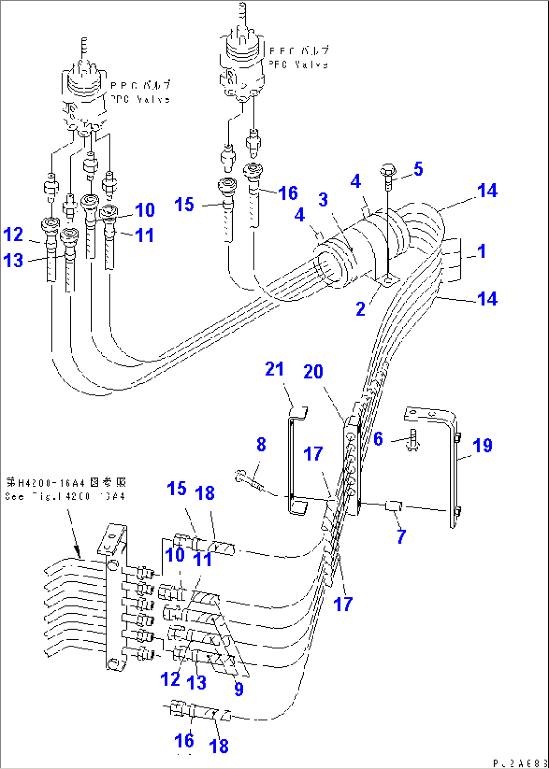 HYDRAULIC LINE (P.P.C. VALVE TO CONTROL VALVE¤ 1/2) (WITH 3-SPOOL VALVE)