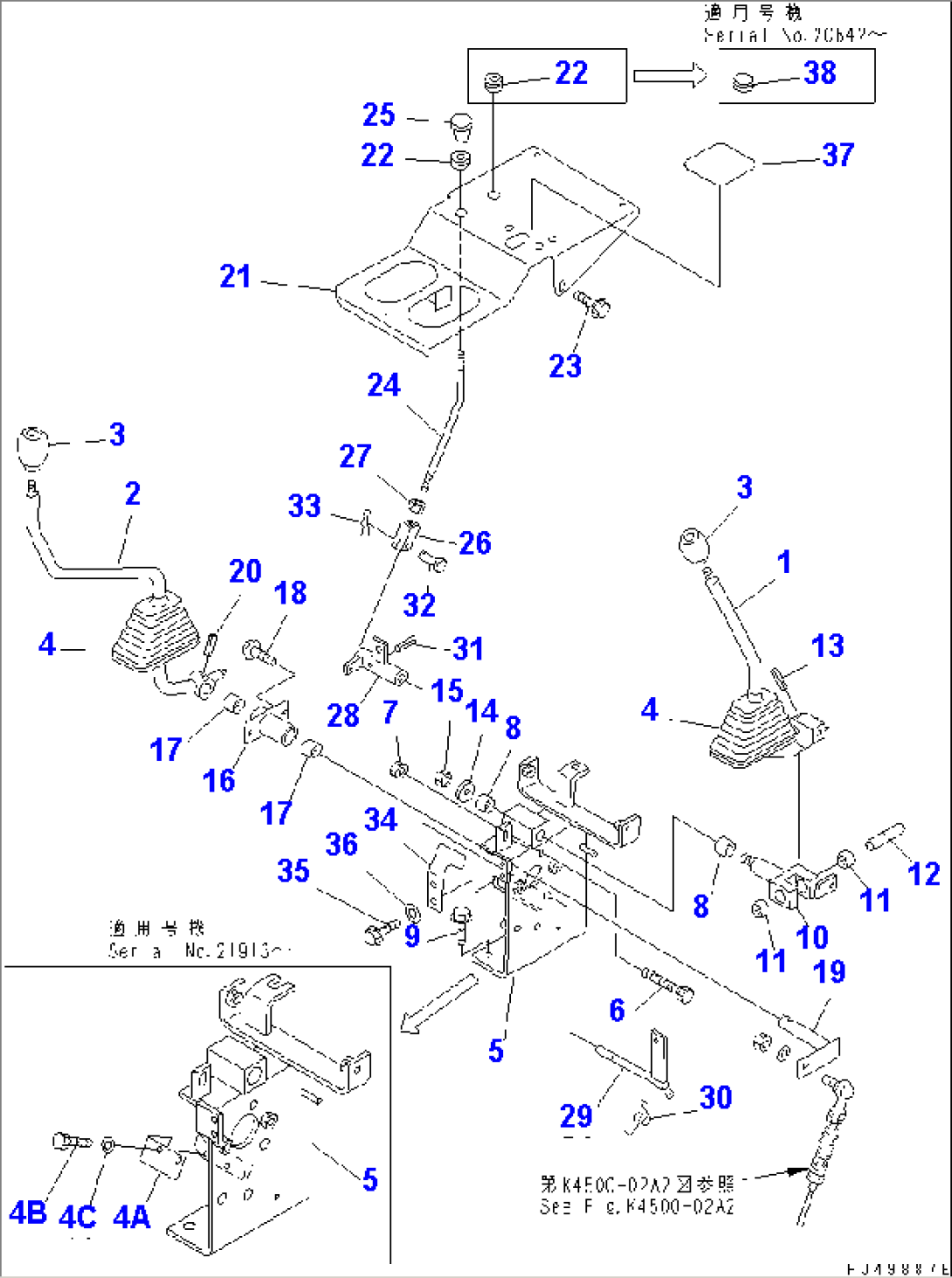 WORK EQUIPMENT CONTROL LEVER AND LINKAGE (1/2) (WITH FRONT ATTACHMENT)