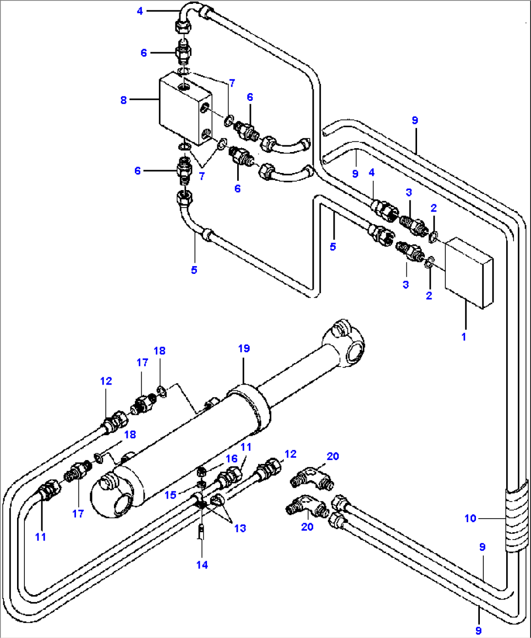 DRAWBAR SIDE SHIFT ACTUATOR LINES R.H. AND L.H. 90 DEGREE BLADE SUSPENSION - S/N 203501 AND UP