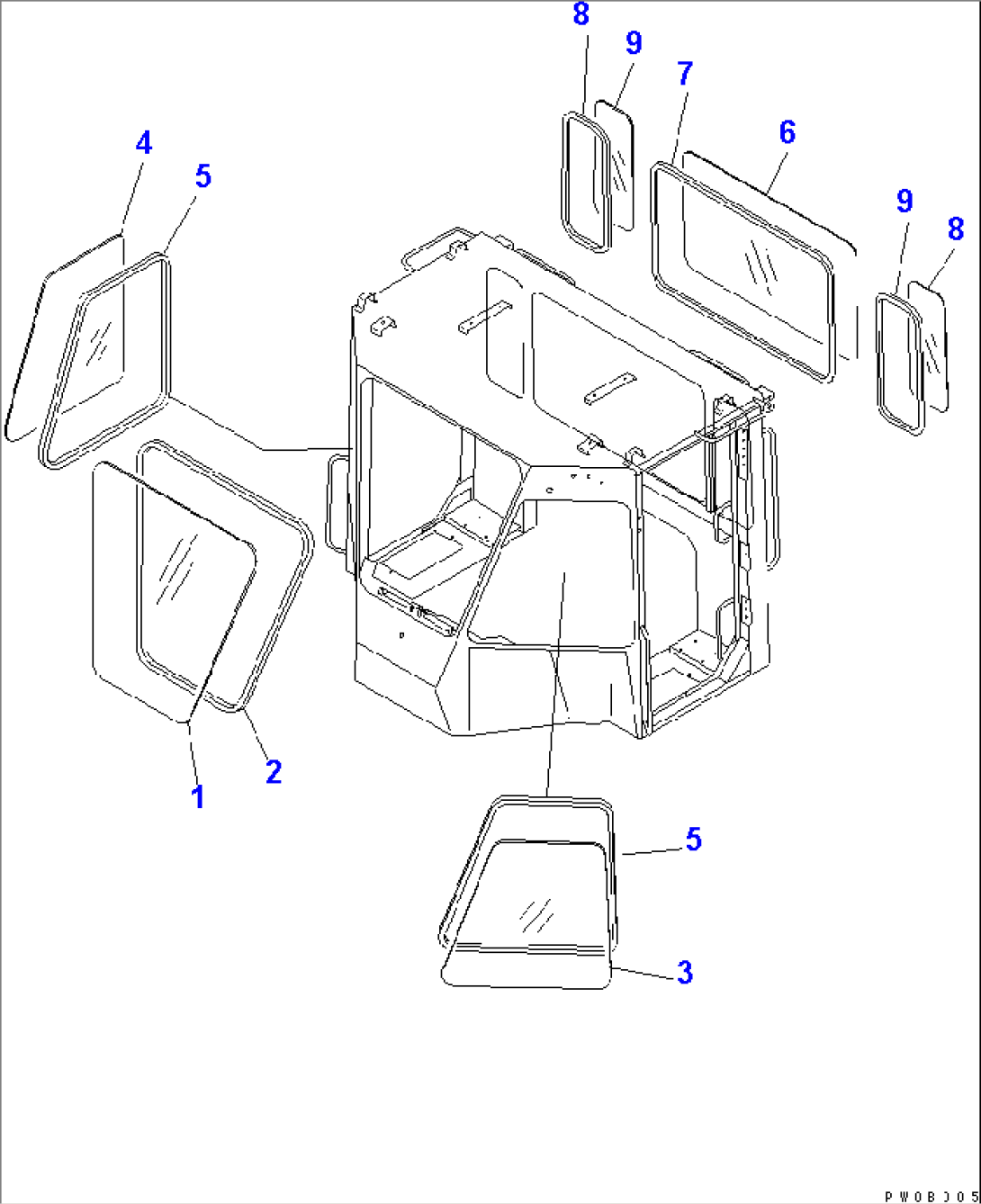 2-PERSONS CAB (WINDOW) (HEAT WIRE GLASS¤ FOR FRONT SIDE AND CENTER WINDOW)(#55001-)
