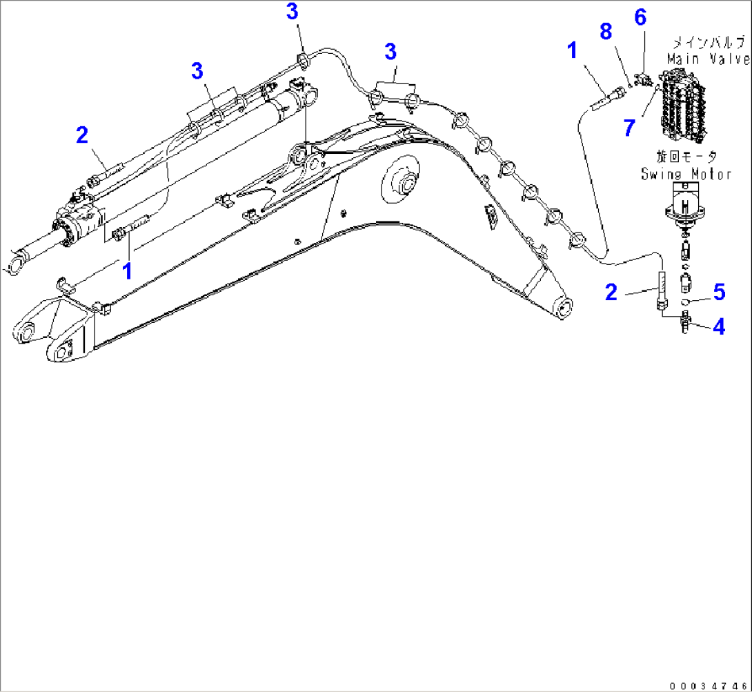 ARM CYLINDER (PIPING) (WITH SAFETY VALVE) (2/2) (FOR 1-PIECE BOOM)