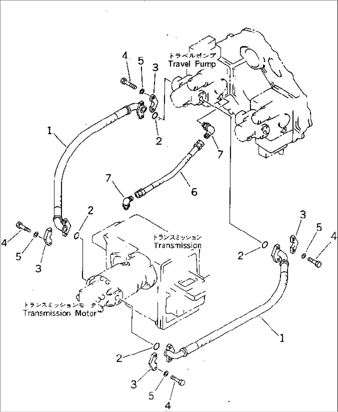 HYDRAULIC PIPING (TRAVEL PUMP TO TRANSMISSION MOTOR)(#10011-10180)