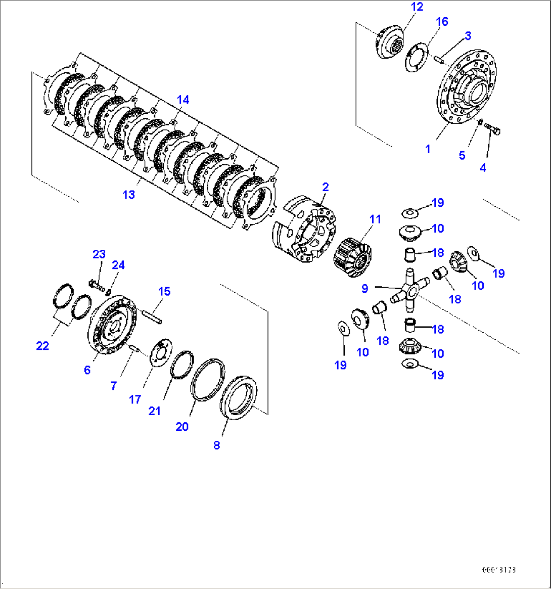 Front Differential Gear Unit, Differential Lock (#2633-)