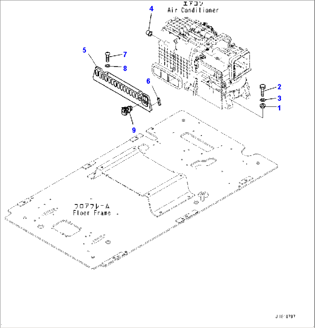 Cab, Floor, Air Conditioner Mounting and Secondary Engine Stop Switch (#451680-)