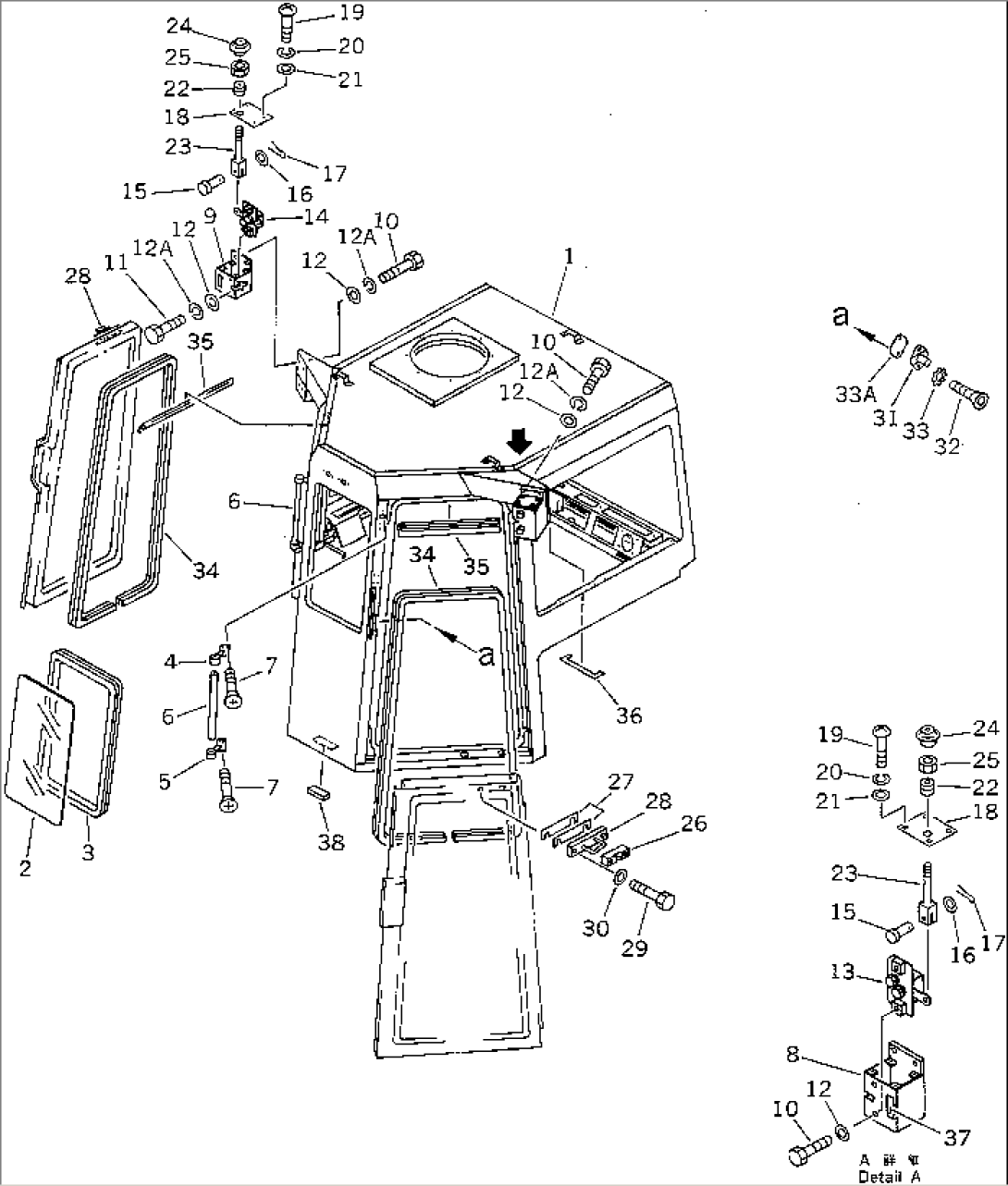 STEEL CAB (BODY AND FRONT WINDOW) (1/9) (WITH VENTILATOR)(#51280-)