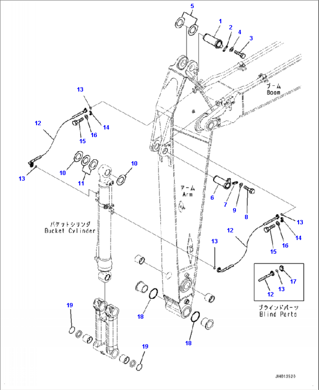 T1200-001004 ARM, 3200 MM WITH 1-ATTACHMENT BUCKET CYLINDER HOSE AND PIN