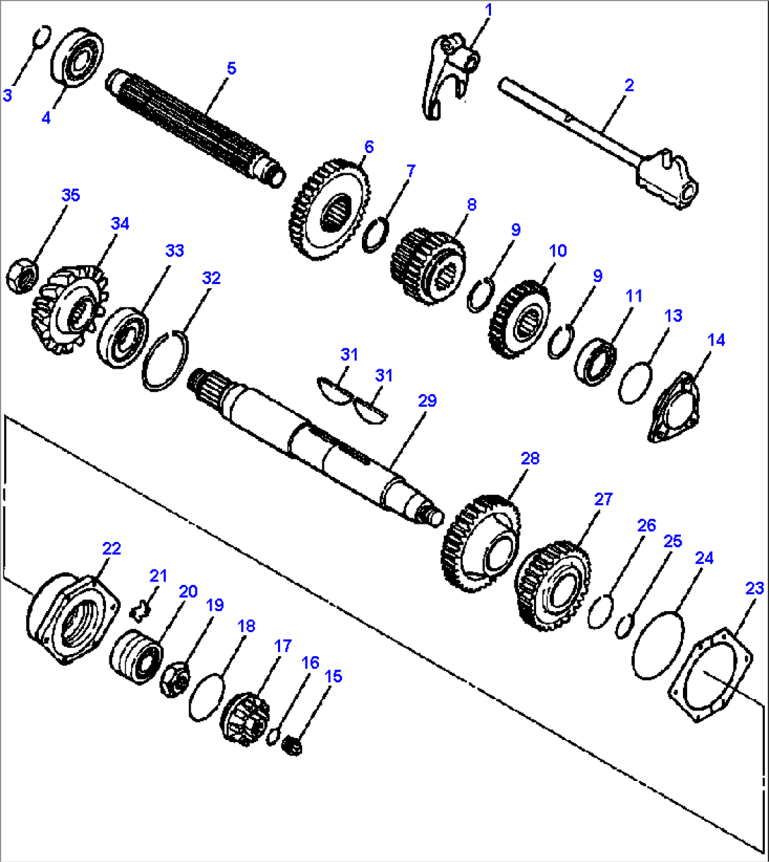 TRANSMISSION BEVEL PINION SHAFT, SPLINE SHAFT, AND RELATED PARTS
