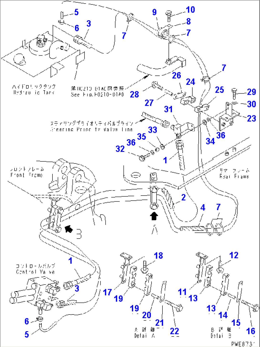 HYDRAULIC PIPING (PRIORITY VALVE TO CONTROL VALVE¤ DRAIN LINE)(#63001-63369)