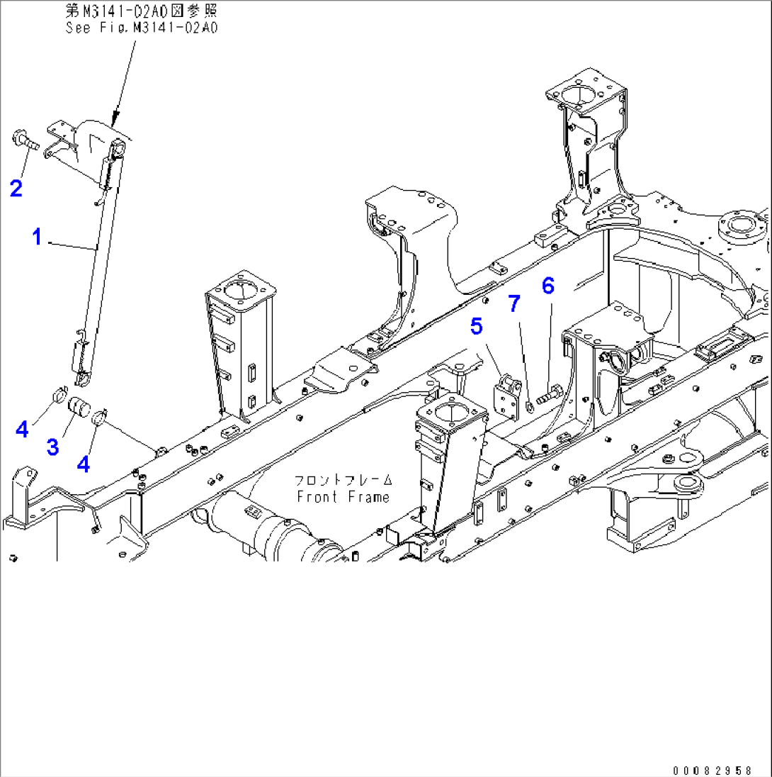 CAB TILT CYLINDER AND RELATED PARTS (CYLINDER LESS SPEC.)(#7001-)