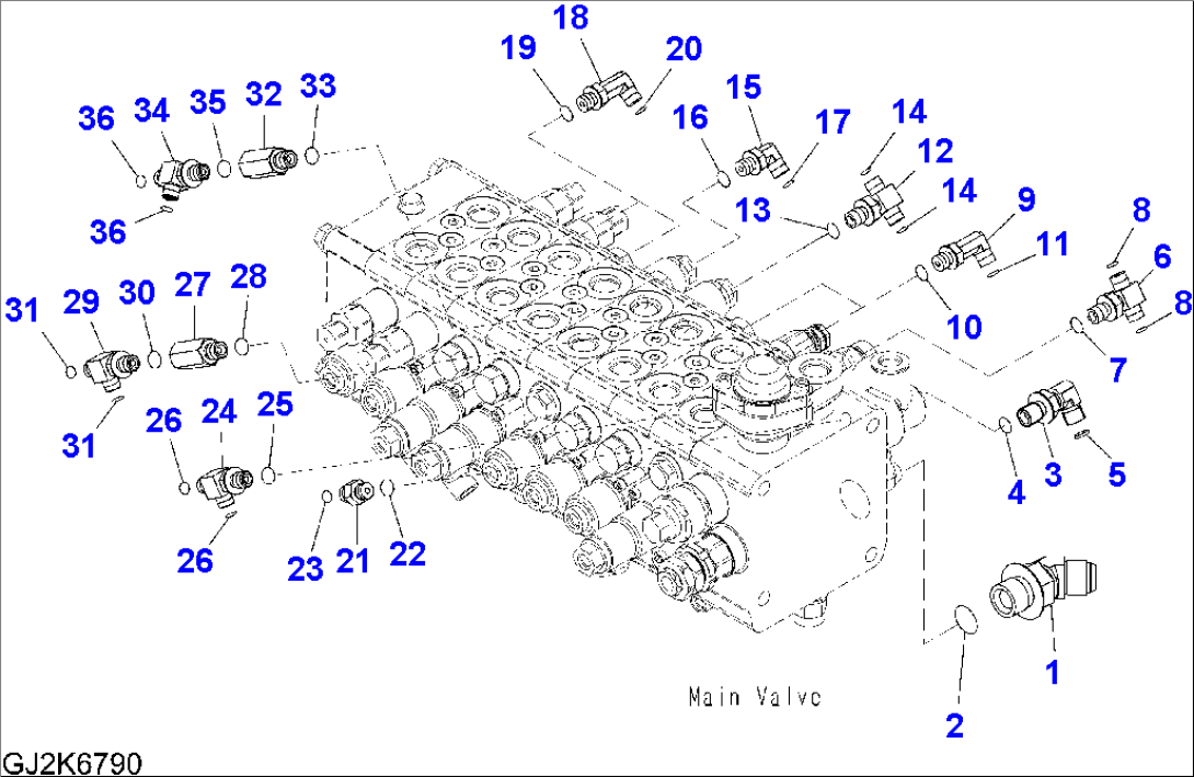 MAIN VALVE (8-SPOOL/ONE-PIECE BOOM) - CONNECTING PARTS (2/4)