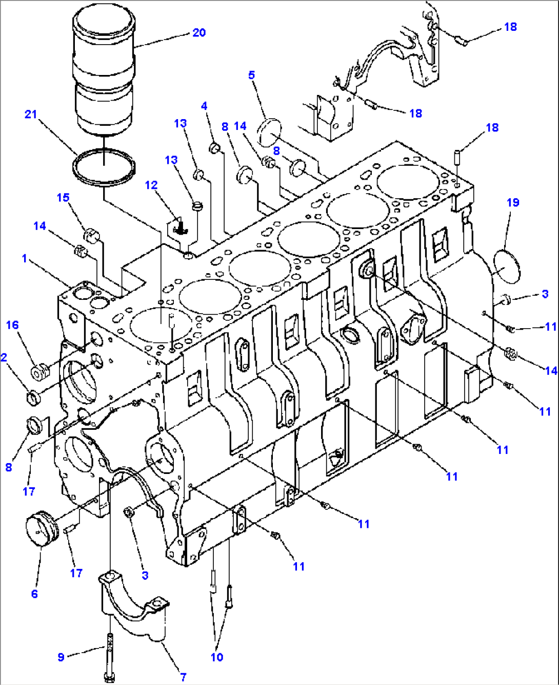 CYLINDER BLOCK DOUBLE PISTON COOLING NOZZLES WITH ROUNDED BEARING CAPS