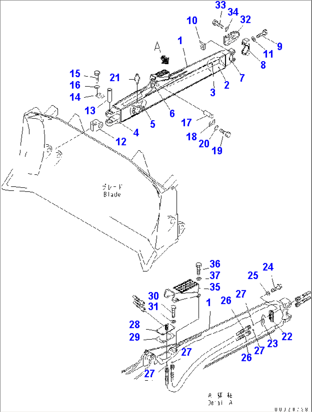 STRAIGHT TILT FRAME AND PIPING (R.H.) (REINFORCED TYPE) (COLD WEATHER (B) SPEC.)(#25001-30084)