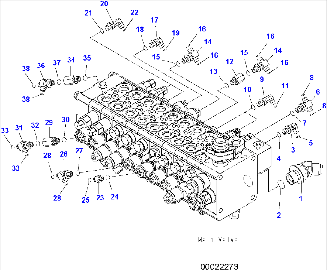 MAIN VALVE (9-SPOOL/TWO-PIECE BOOM) - CONNECTING PARTS (2/4)