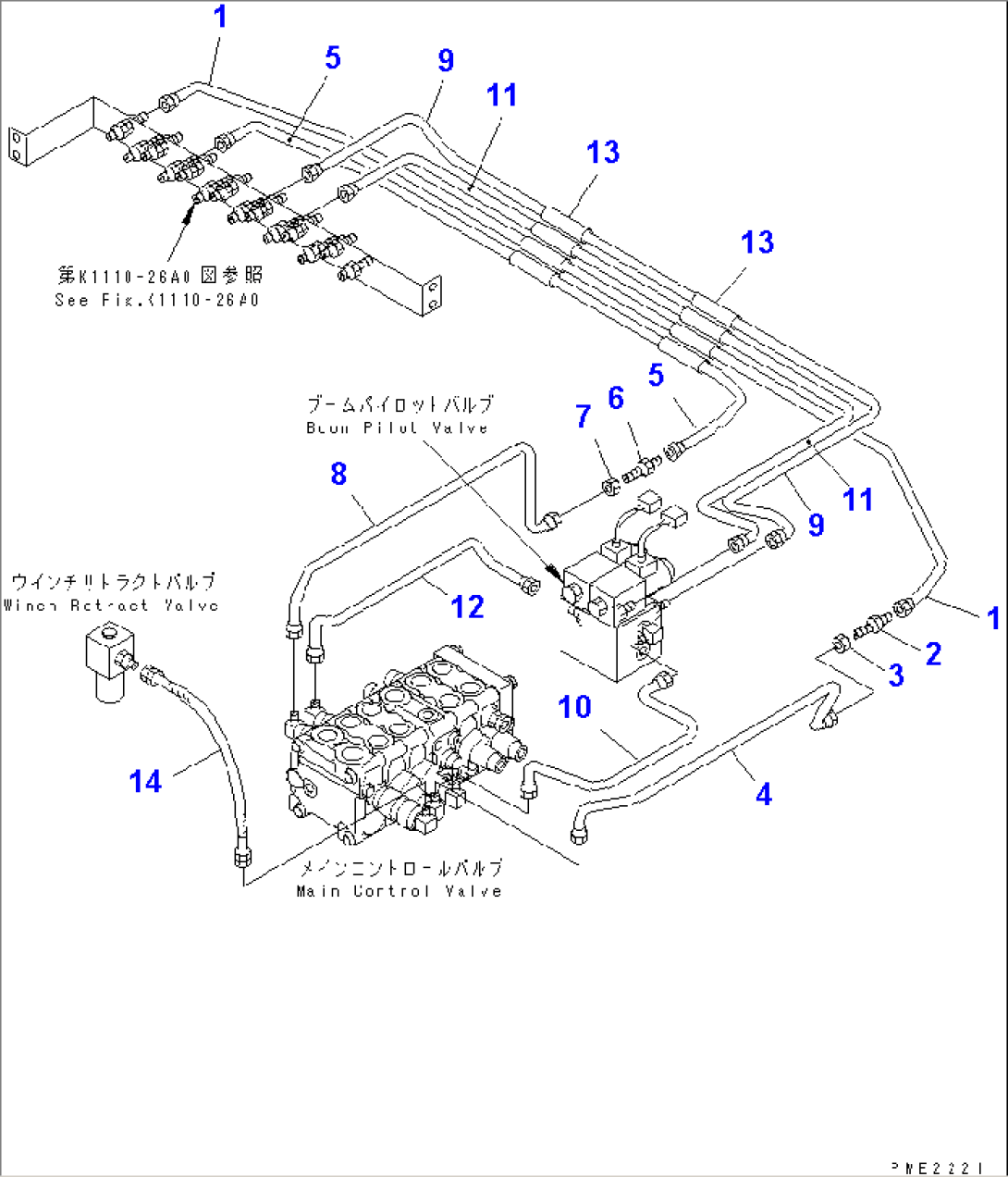 P.P.C. VALVE (P.P.C. VALVE LINE) (MAIN CONTROL VALVE WINCH SPOOL)(#15001-15300)