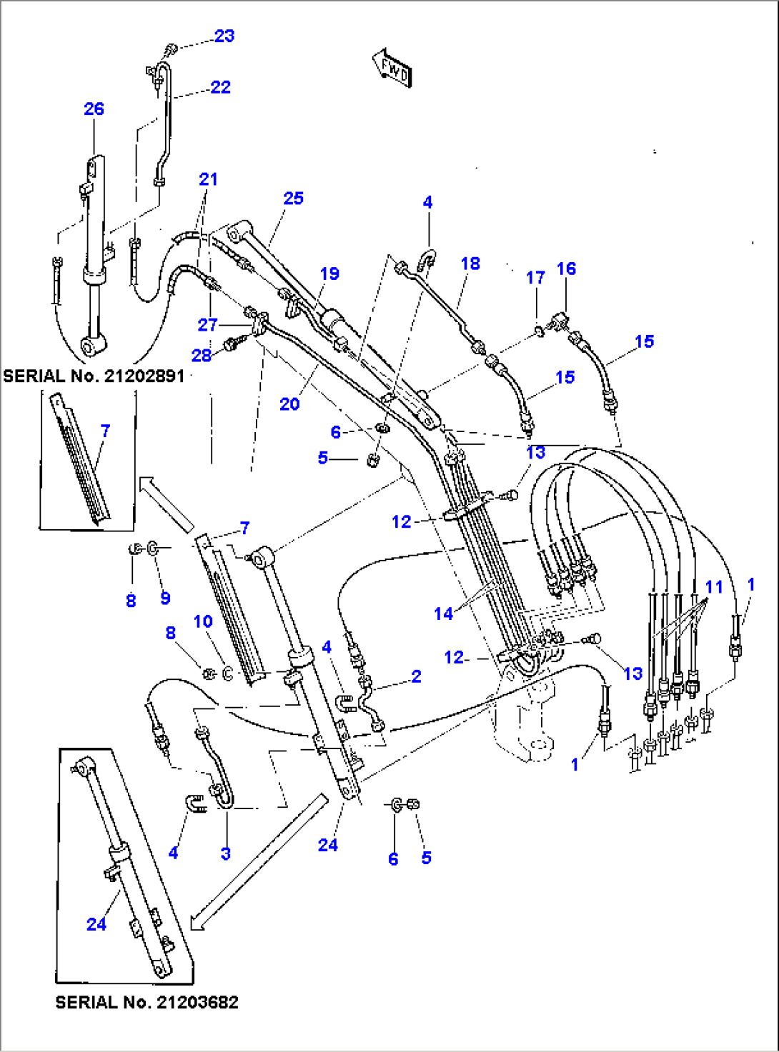 HYDRAULIC PIPING: BOMM AND ARM - BUCKET