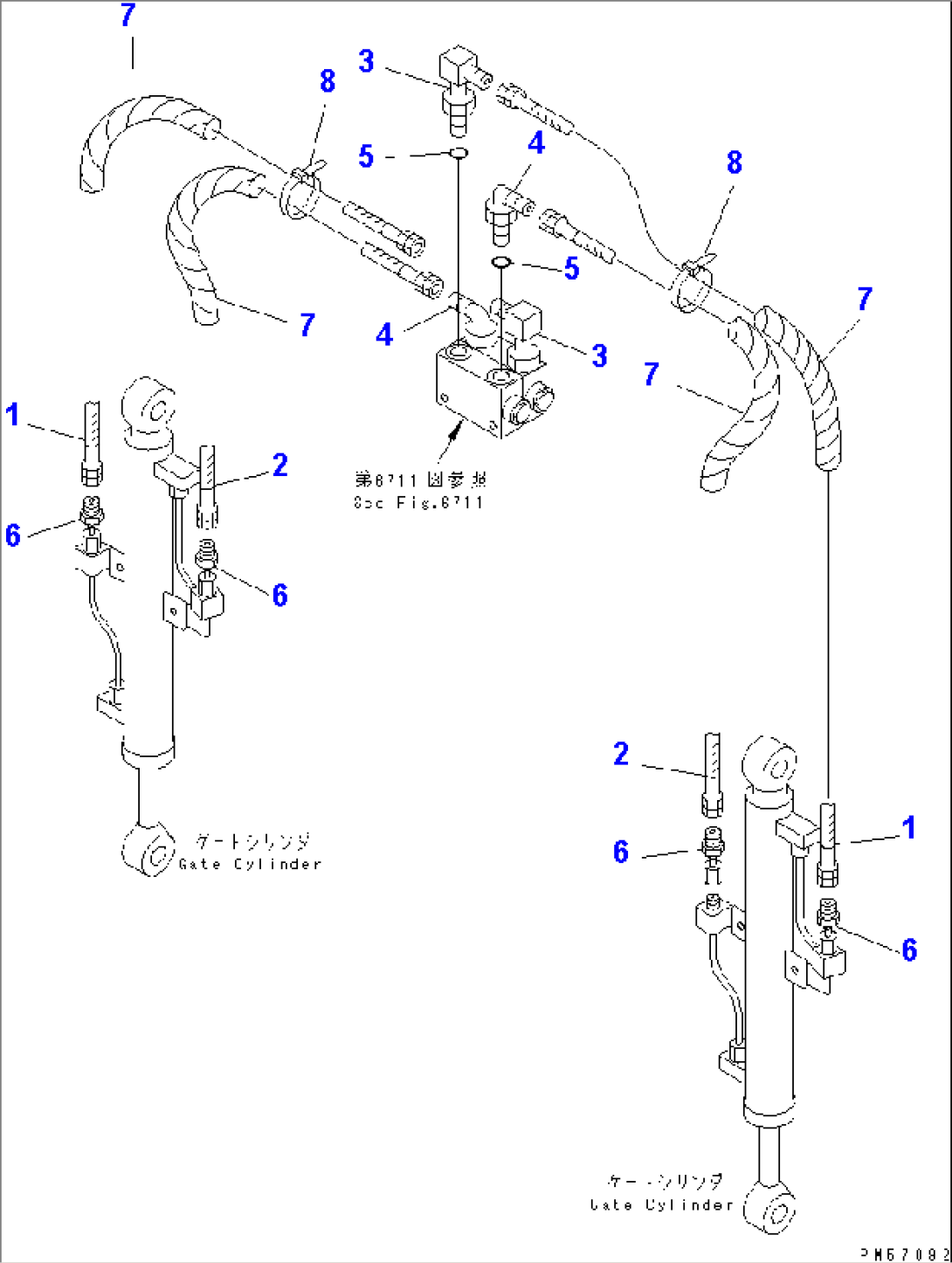 HYDRAULIC PIPING (GATE CYLINDER LINE) (3/3) (CHECK VALVE TO CYLINDER)