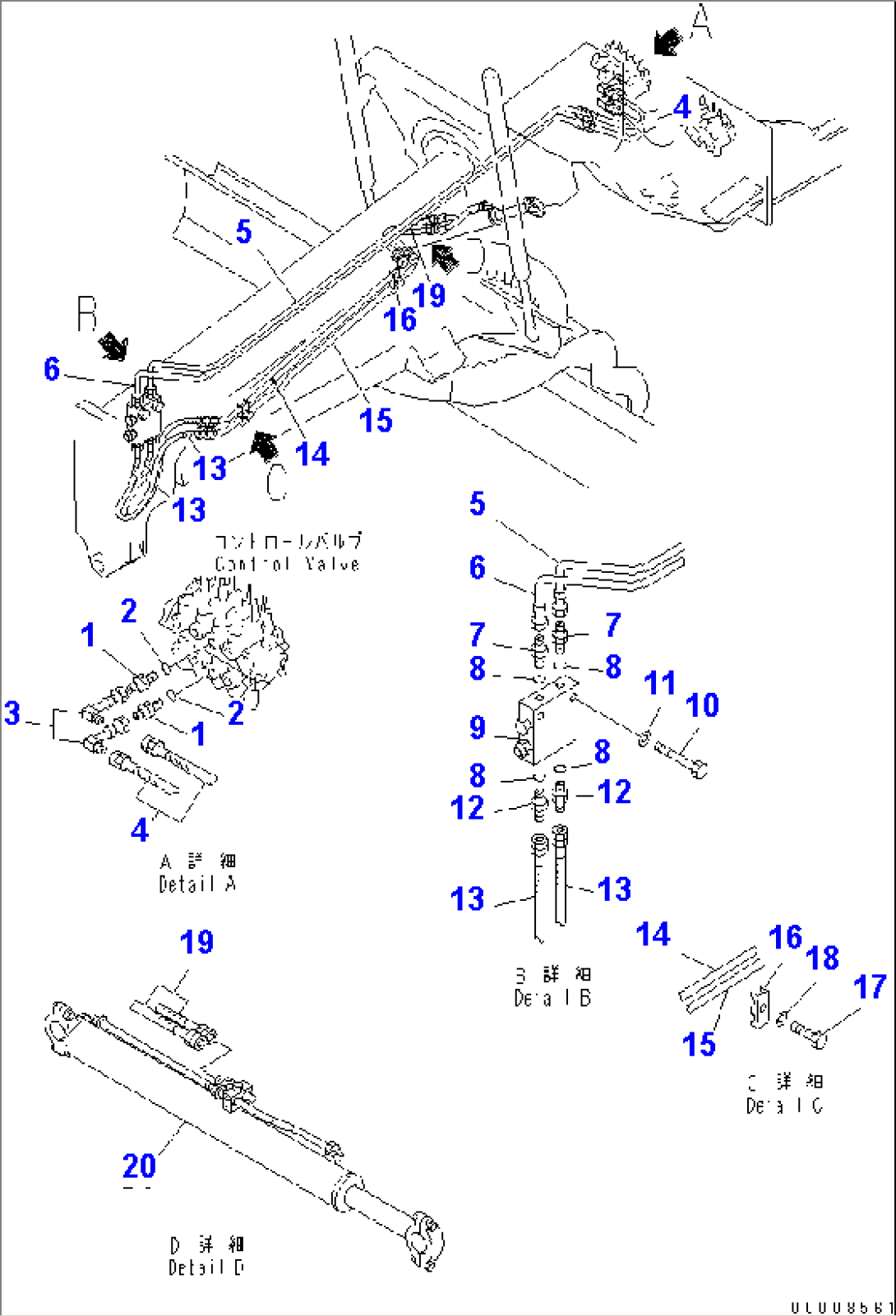 HYDRAULIC PIPING (DRAWBAR SIDE SHIFT CYLINDER LINE)(#11035-)