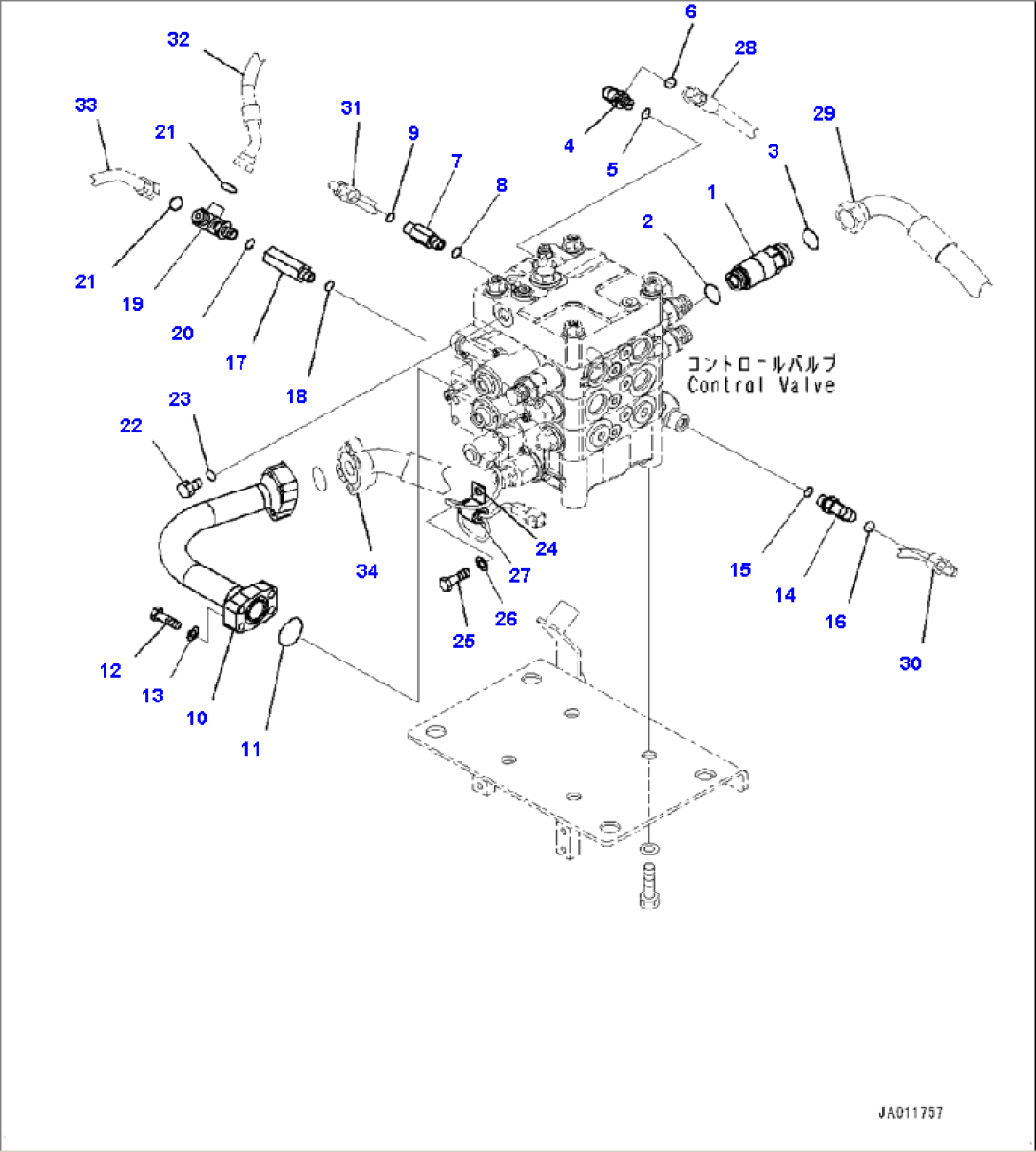 H0120-001012 CONTROL VALVE 2-SPOOL ASSEMBLY CONNECTING PARTS (3/3)