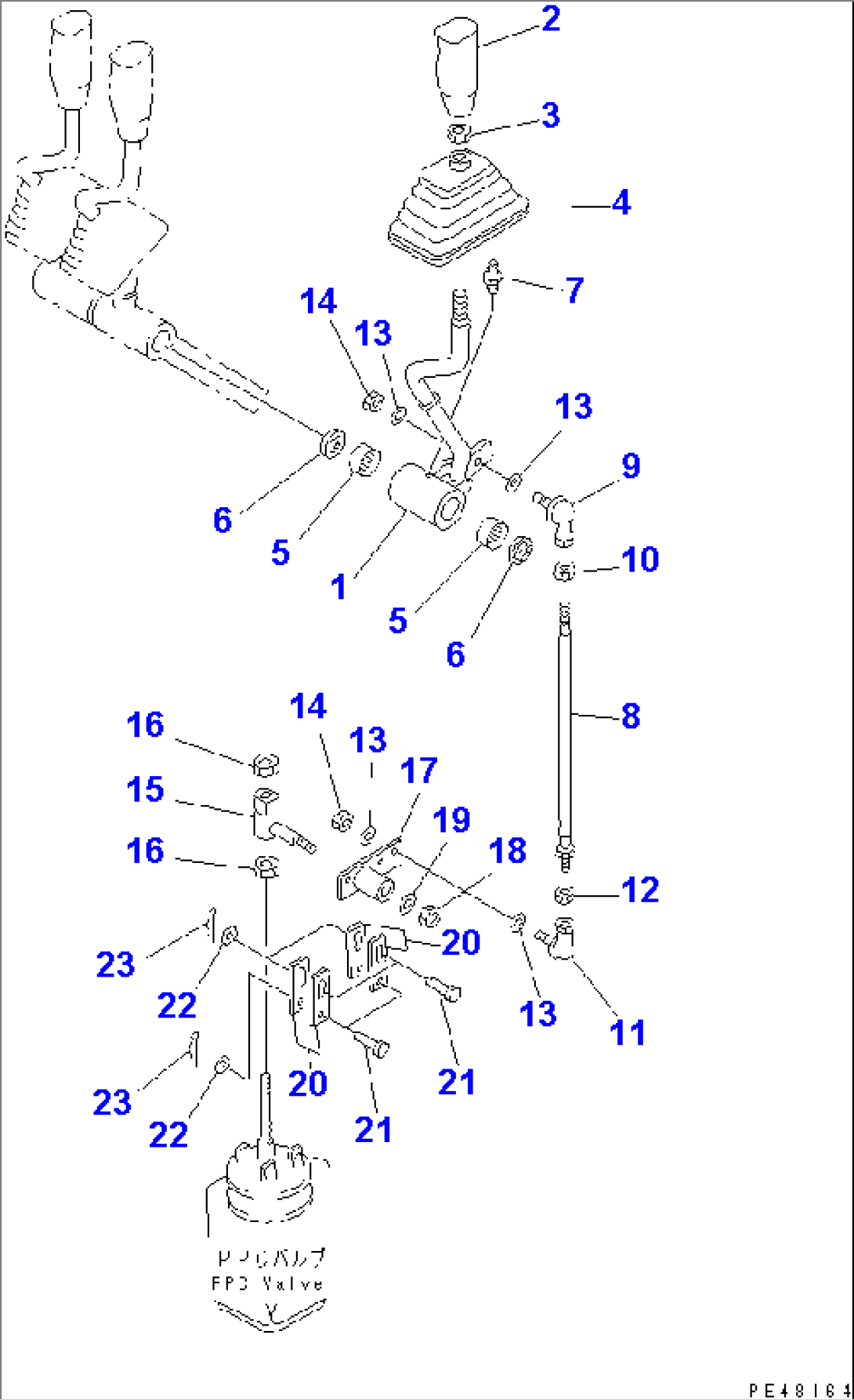 FRONT ATTACHMENT CONTROL LEVER AND LINKAGE (WITH 3-SPOOL CONTROL VALVE)(#50001-)