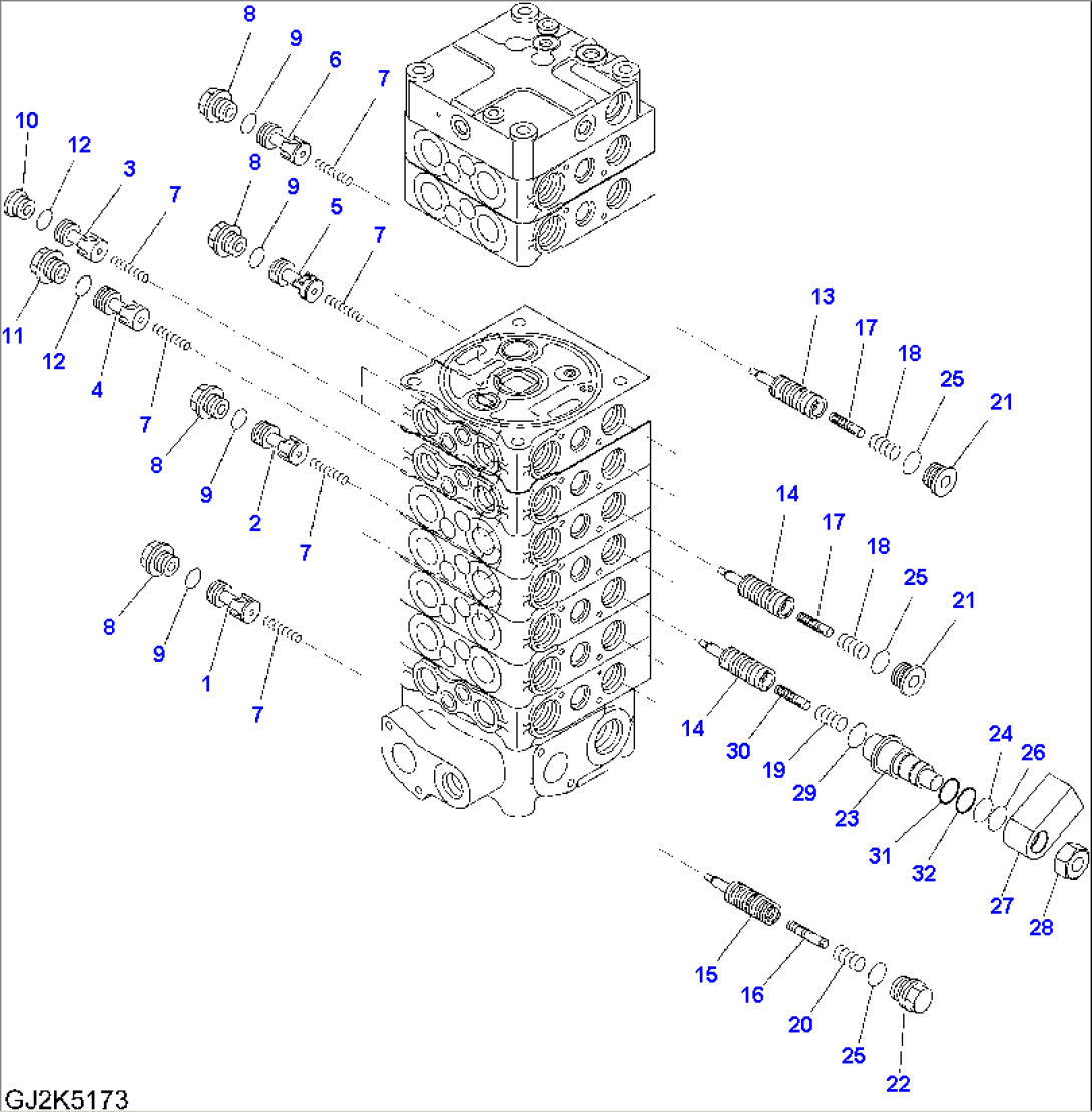 MAIN VALVE (9-SPOOL) (3/9) (FOR TWO-PIECE BOOM)