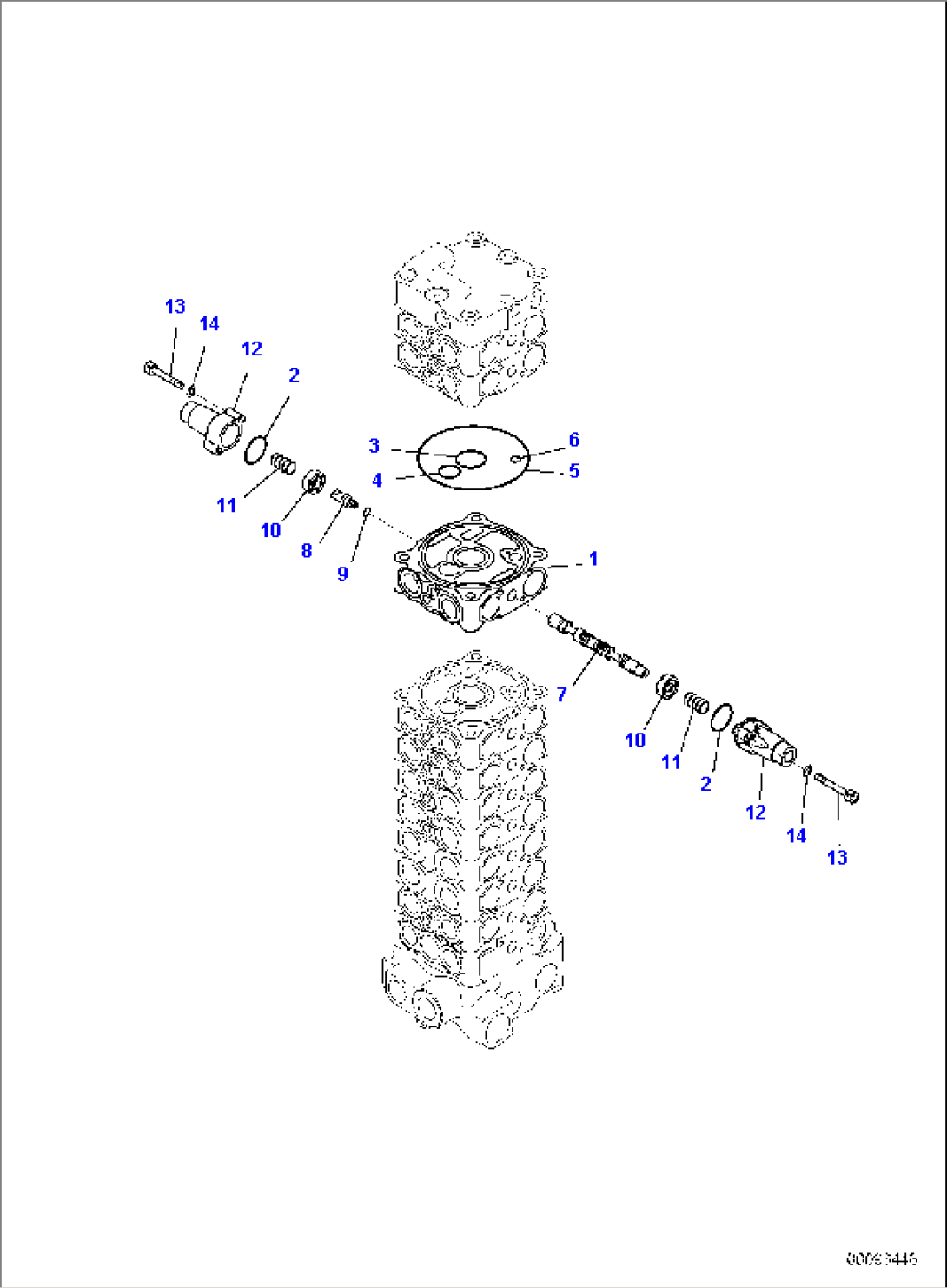 MAIN CONTROL VALVE, FOR MACHINE WITH 2-PIECE BOOM, 2 ATTACHMENT, INNER PARTS (14/15)
