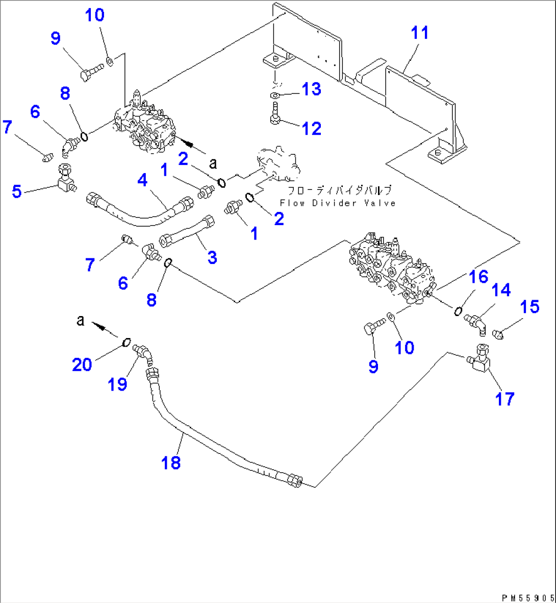 HYDRAULIC PIPING (FLOW DIVIDER VALVE TO CONTROL VALVE)(#2001-)