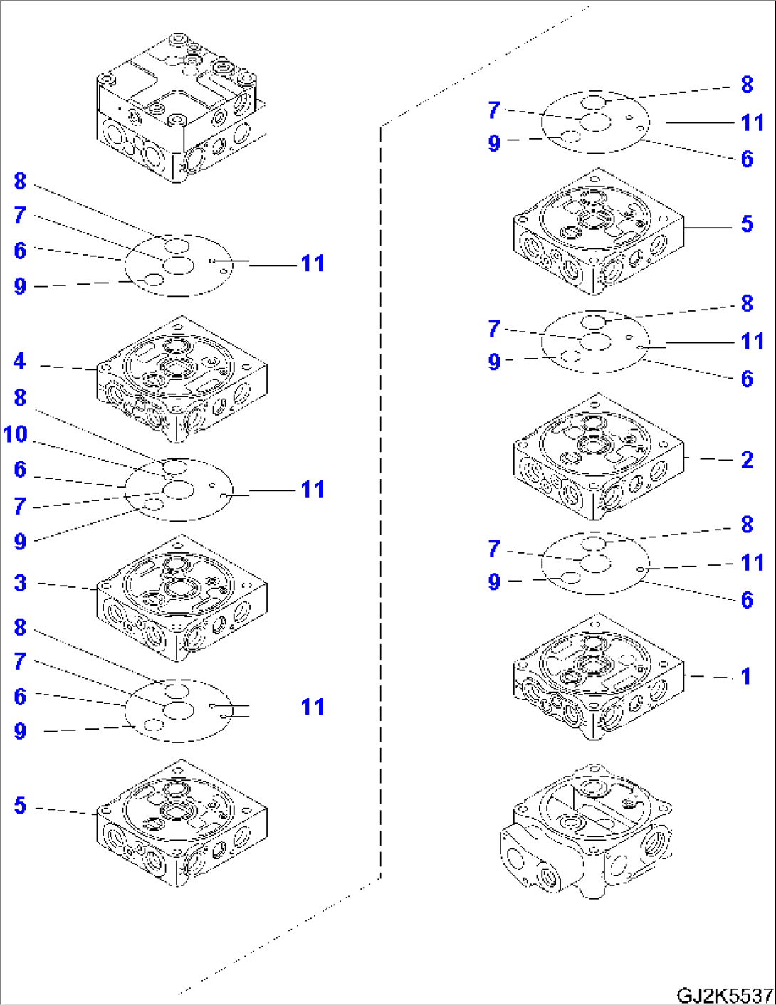 MAIN VALVE (7-SPOOL) (ONE-PIECE BOOM - ONE ATTACHMENT) (1/9)