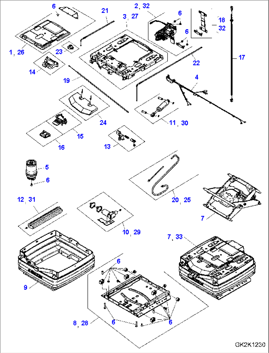 OPERATOR´S SEAT (INNER PARTS) (FOR JOY STICK STEERING) (1/2) (SN H61030-UP)