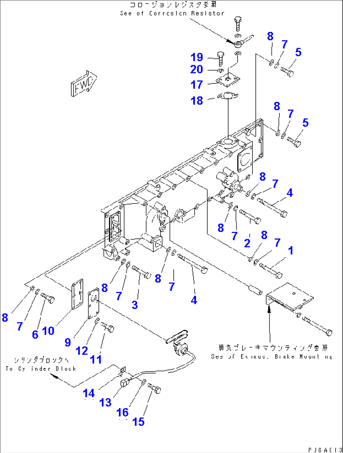 OIL COOLER MOUNTING (WITH EXHAUST BRAKE) (COLD TRRAIN SPEC.) (WITH WATER HEATER)(#19325-)