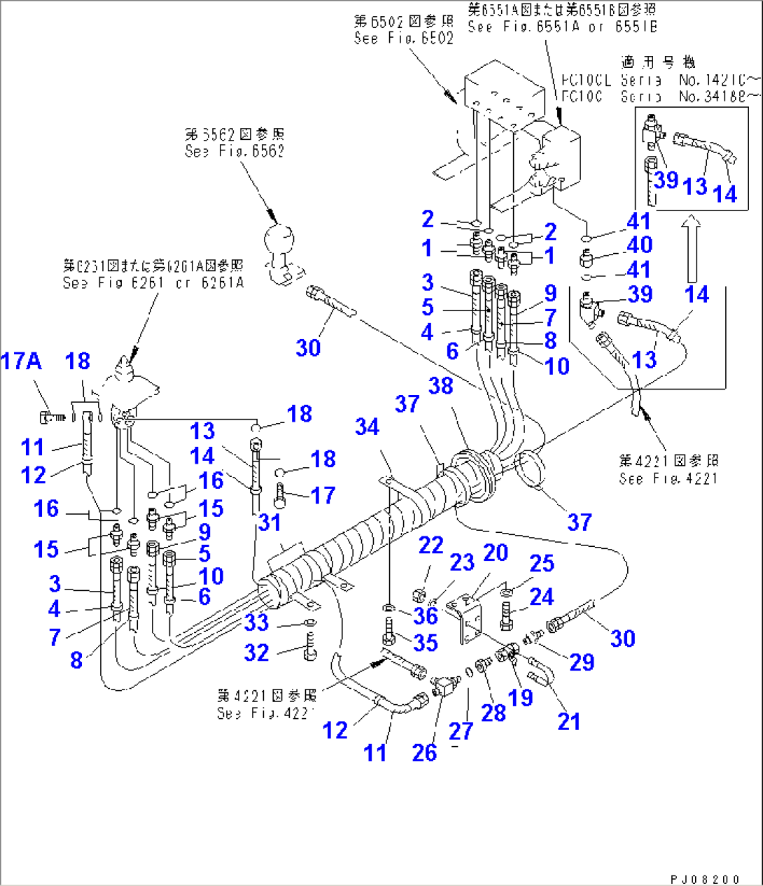 HYDRAULIC PIPING (WORK EQUIPMENT CONTROL¤ L.H.) (FOR LONG LEVER CON.)(KOMATSU PATTERN #14048-14239)(#14048-)