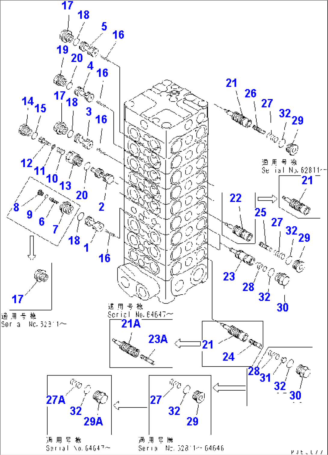 MAIN VALVE (9-VALVE) (3/17) (WITH 2-PIECE BOOM OR ROTARY ARM)
