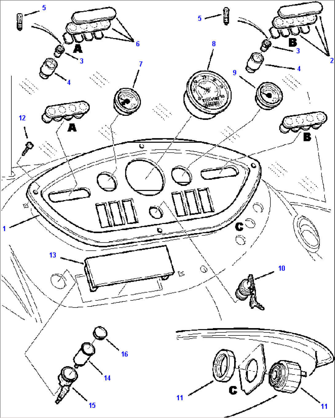FIG. E1401-01A6 SIDE DASHBOARD - INSTRUMENT AND LIGHTS