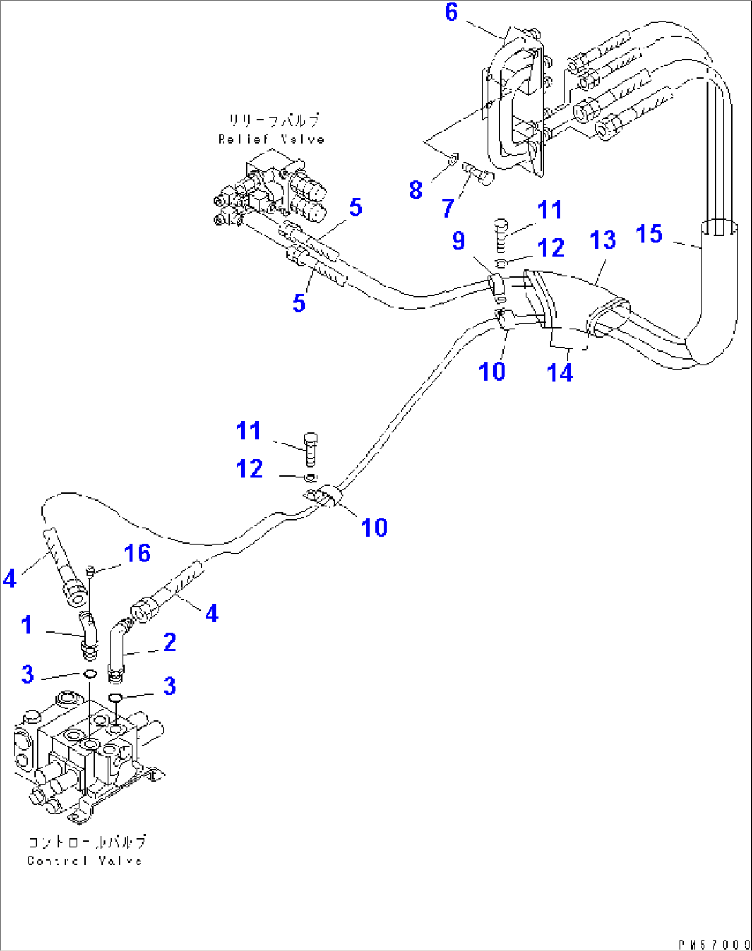 HYDRAULIC PIPING (REAR CONTROL VALVE LINE) (3/3) (CONTROL VALVE TO DELIVERY JOINT)