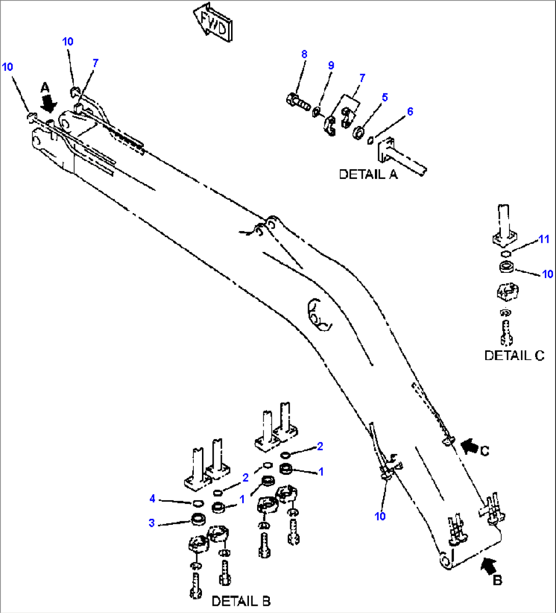 FIG NO. T1110-0606 BOOM PIPING - TRANSPORT PLUGS FOR ADDITIONAL HYDRAULICS