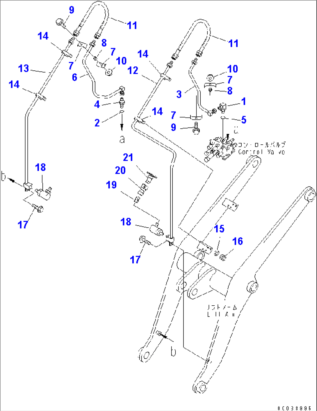HYDRAULIC PIPING (FRONT ATTACHMENT LINE) (FOR BUCKET POSITIONER) (3V PIPING SHORT TYPE)(#16092-)