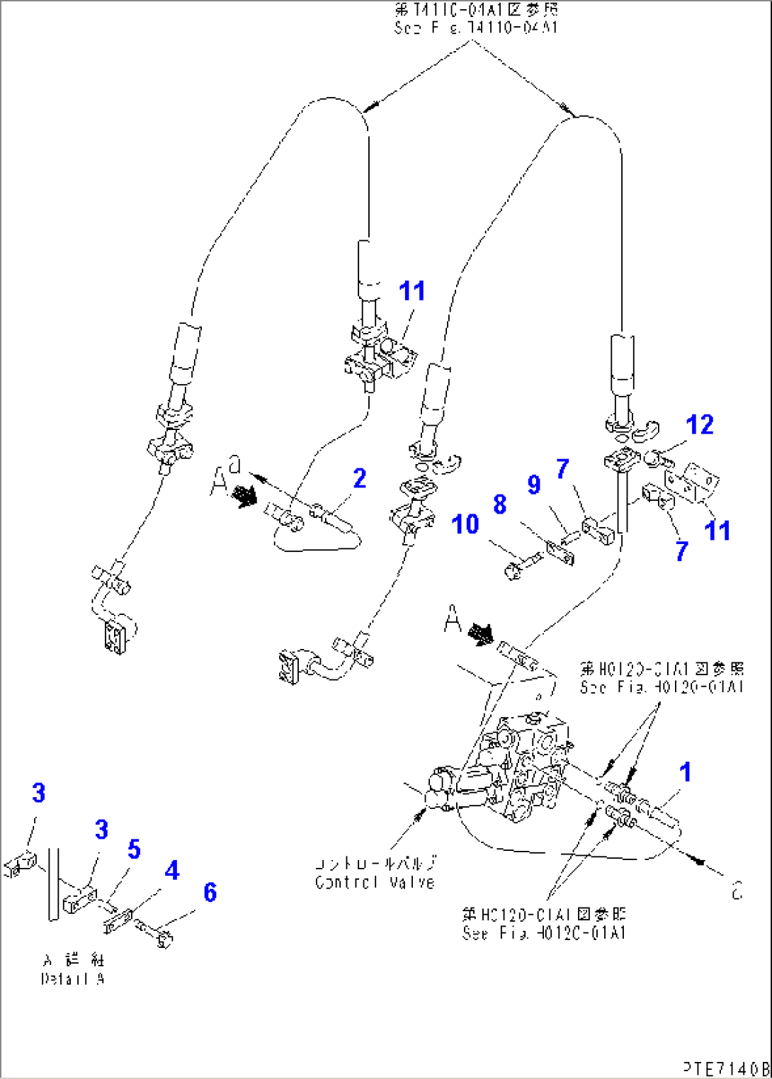 HYDRAULIC PIPING (FRONT ATTACHMENT LINE) (WITH 3-SPOOL CONTROL VALVE)