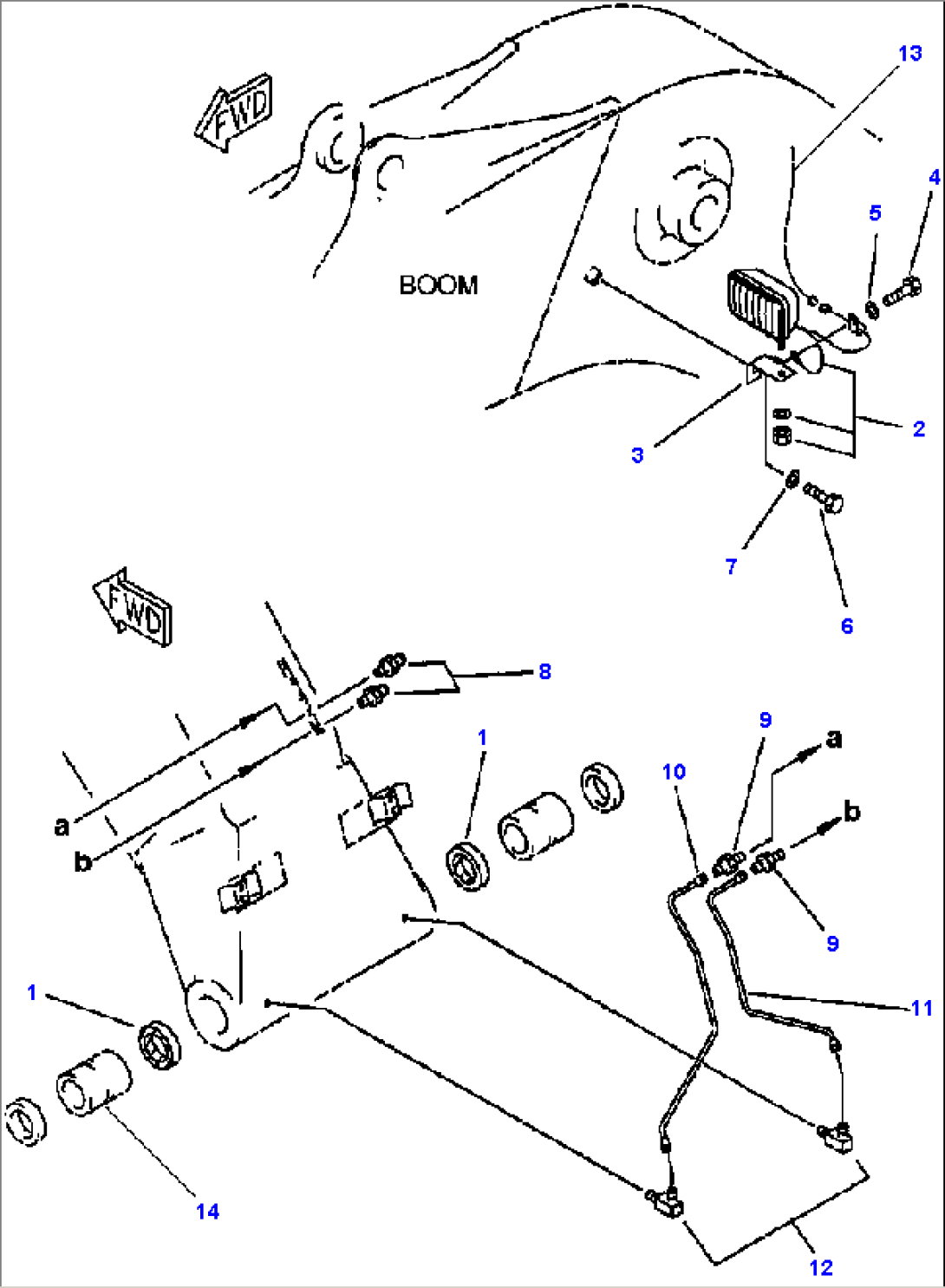 FIG NO. T1110-0701 BOOM WORKING LAMP AND BOOM FOOT LUBRICATION PIPING