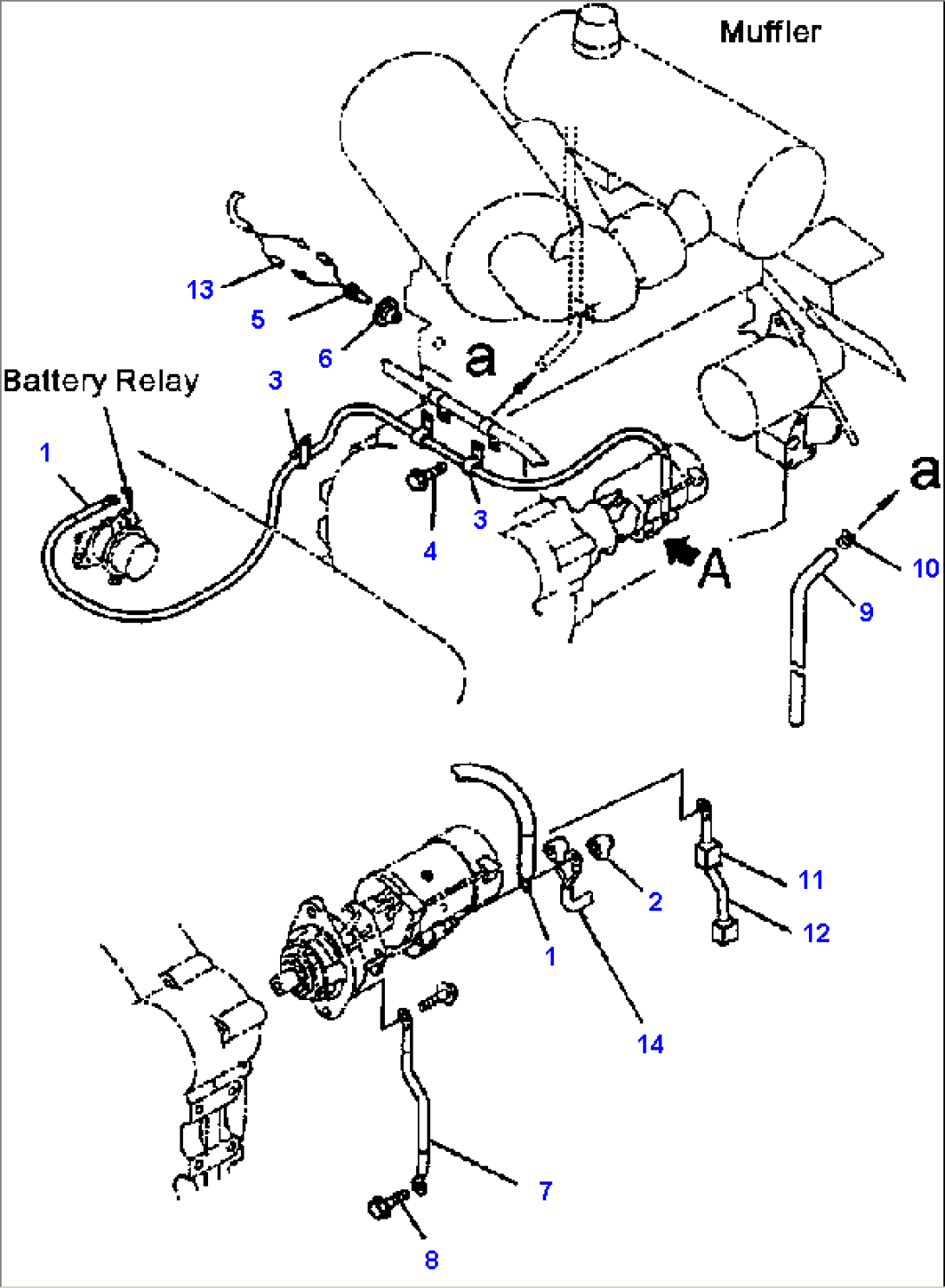 FIG. B0000-02A0 ENGINE HARNESS - BATTERY RELAY AND STARTER