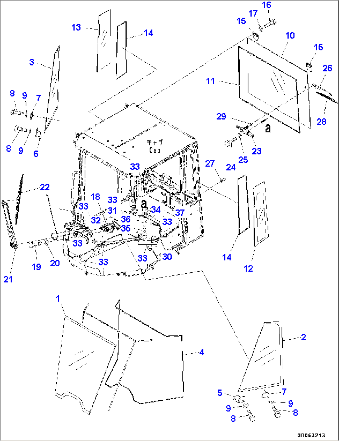 ROPS Cab and Floor Frame Group, Glass Window and Wipers