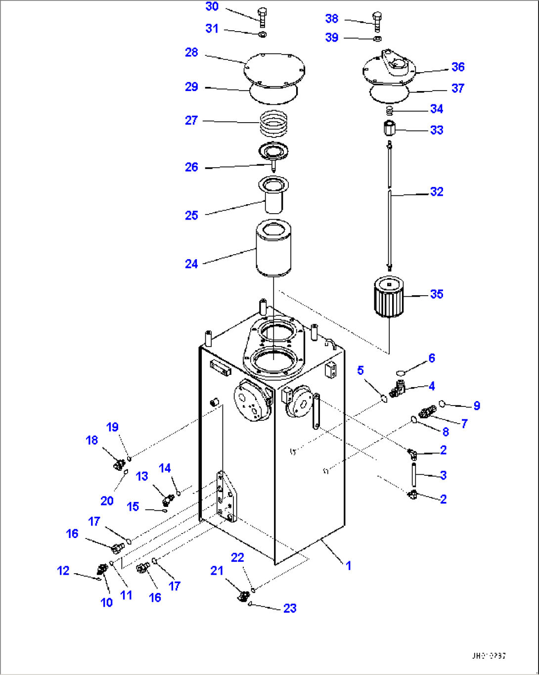 Hydraulic Tank, Tank and Elbow (#1001-)