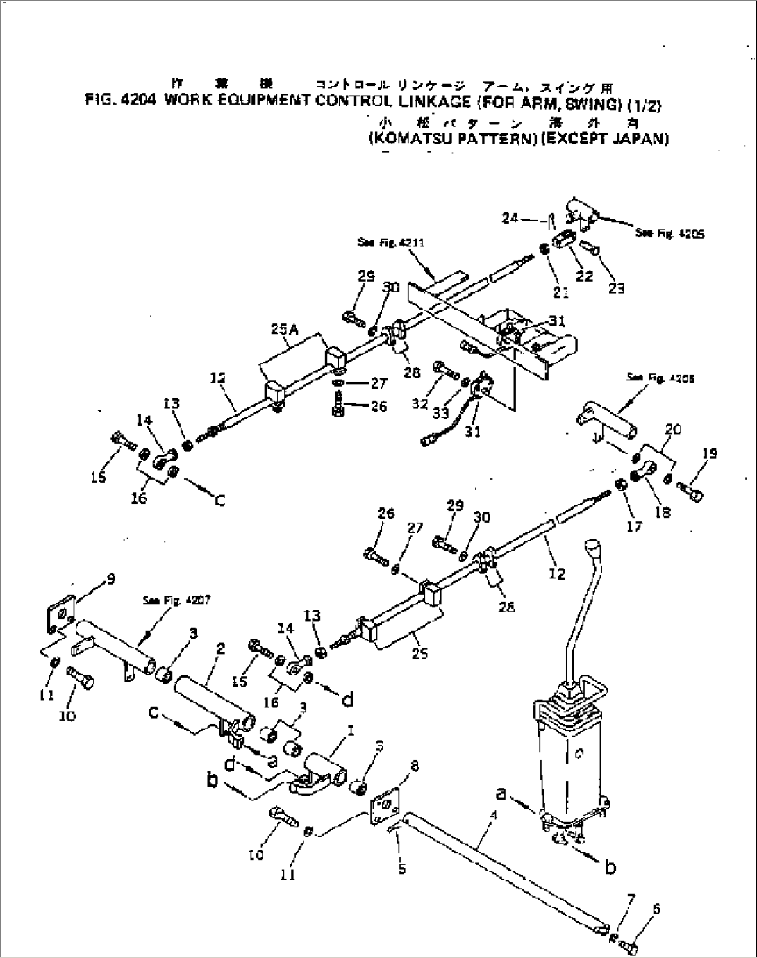 WORK EQUIPMENT CONTROL LINKAGE (FOR ARM¤ SWING) (1/2) (EXCEPT JAPAN)