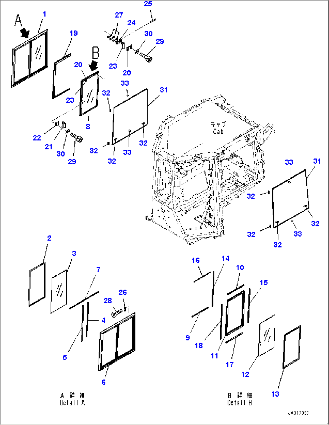 Cab, Sash type Glass Window, R.H. (#B60001-)